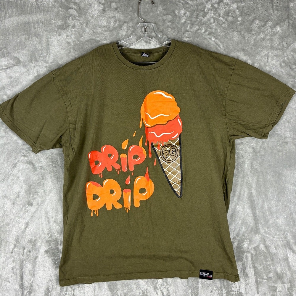 Planet of the Grapes Mens Olive‎ Green Drip Drip Ice Cream Graphic T-Shirt 2XL